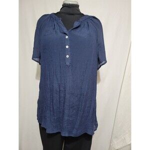 Good Days Only Henley Tunic Women 2X Navy Blue Excellent Short Sleeve Textured